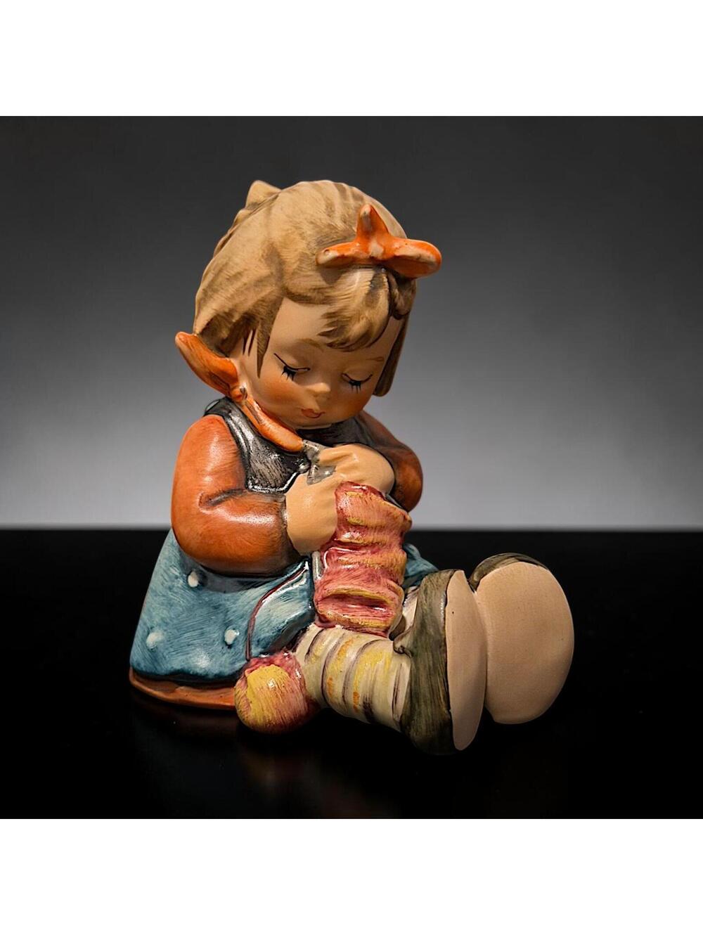 Vintage Goebel Hummel "Knit One, Purl One", 3" Knitting Girl W Germany - H236